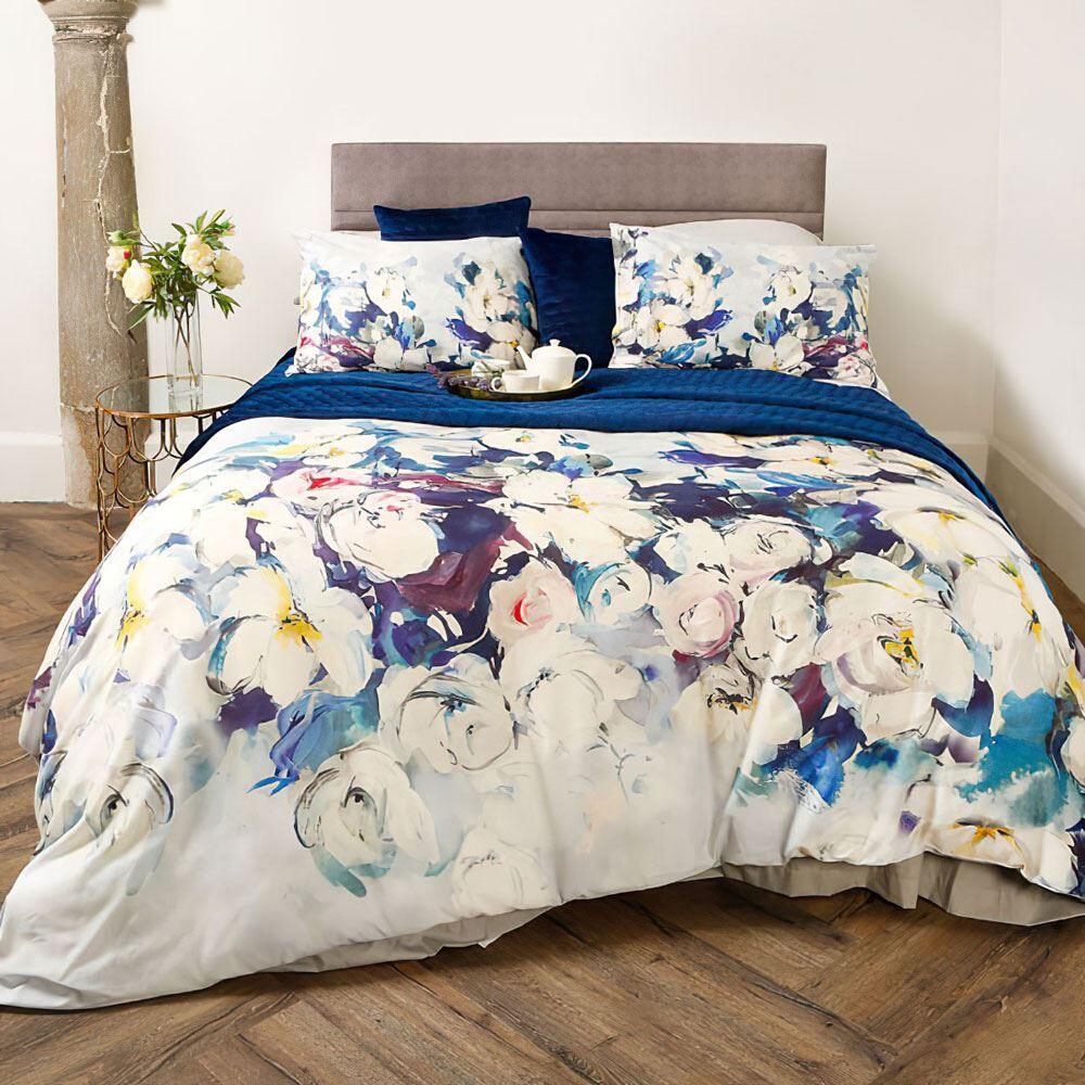 Scatter Box Bliss Floral 100% Cotton Duvet Cover Set, Blue