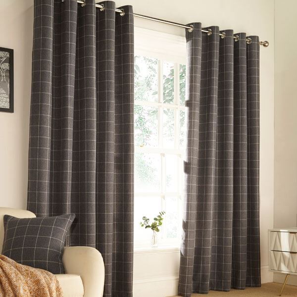 Furn Ellis Check Woven Eyelet Lined Curtains