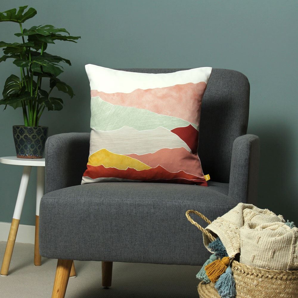 Furn Wander Abstract Print Recycled Polyester Cushion Cover, Blush, 43 x 43 Cm