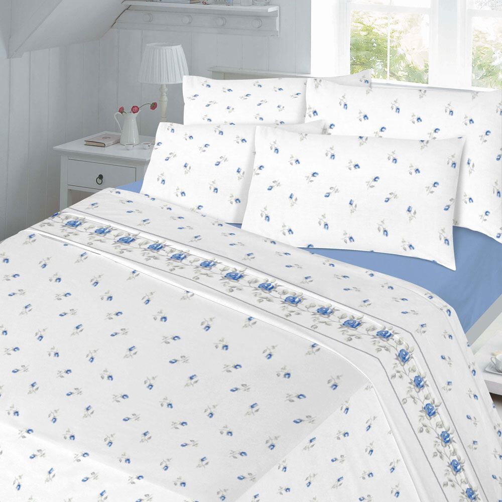 Night Zone Rose Bud Floral Luxury Thermal 100% Brushed Cotton Flannelette Sheet Set
