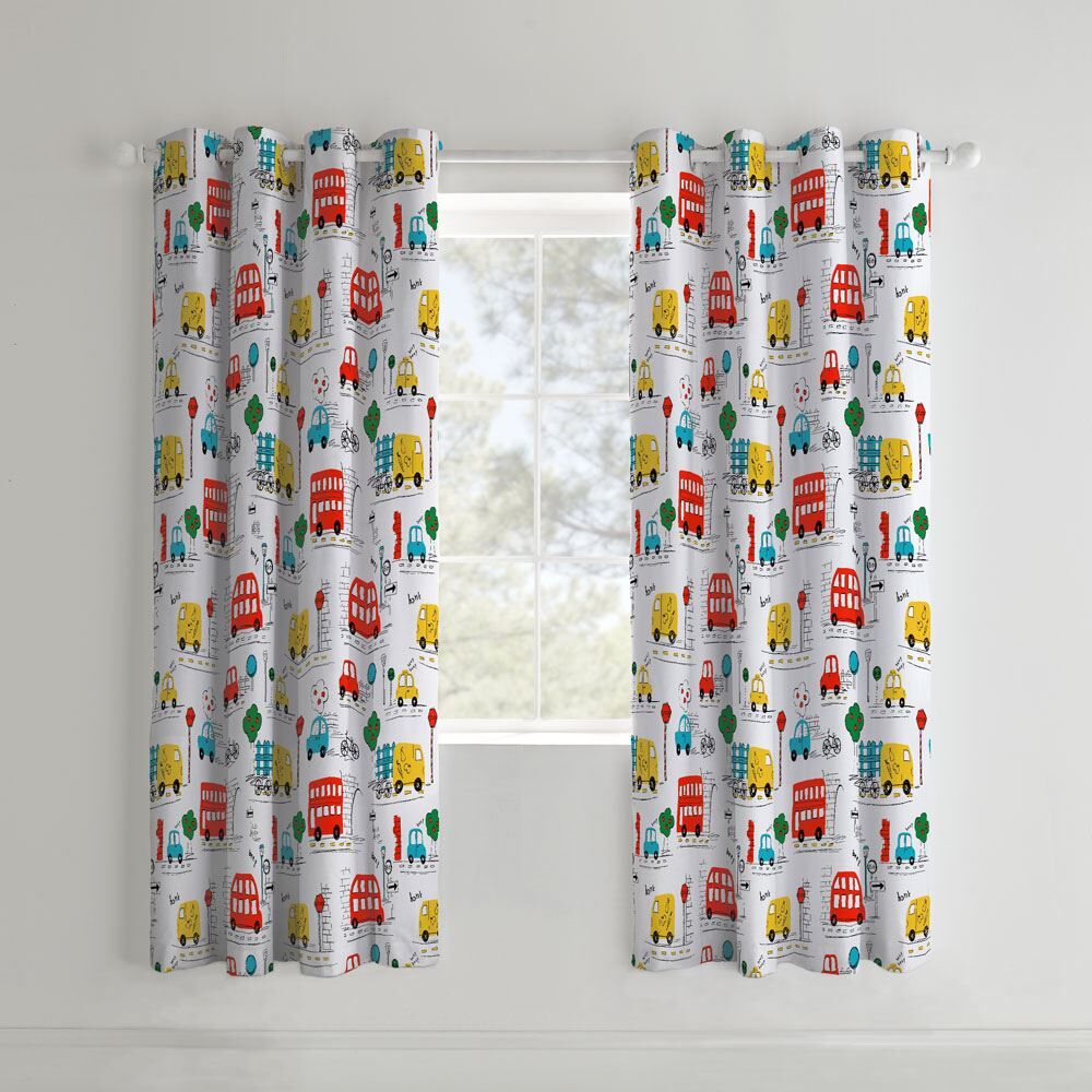 Catherine Lansfield Transport Easy Care Eyelet Curtains, Bright, 66 x 72 Inch