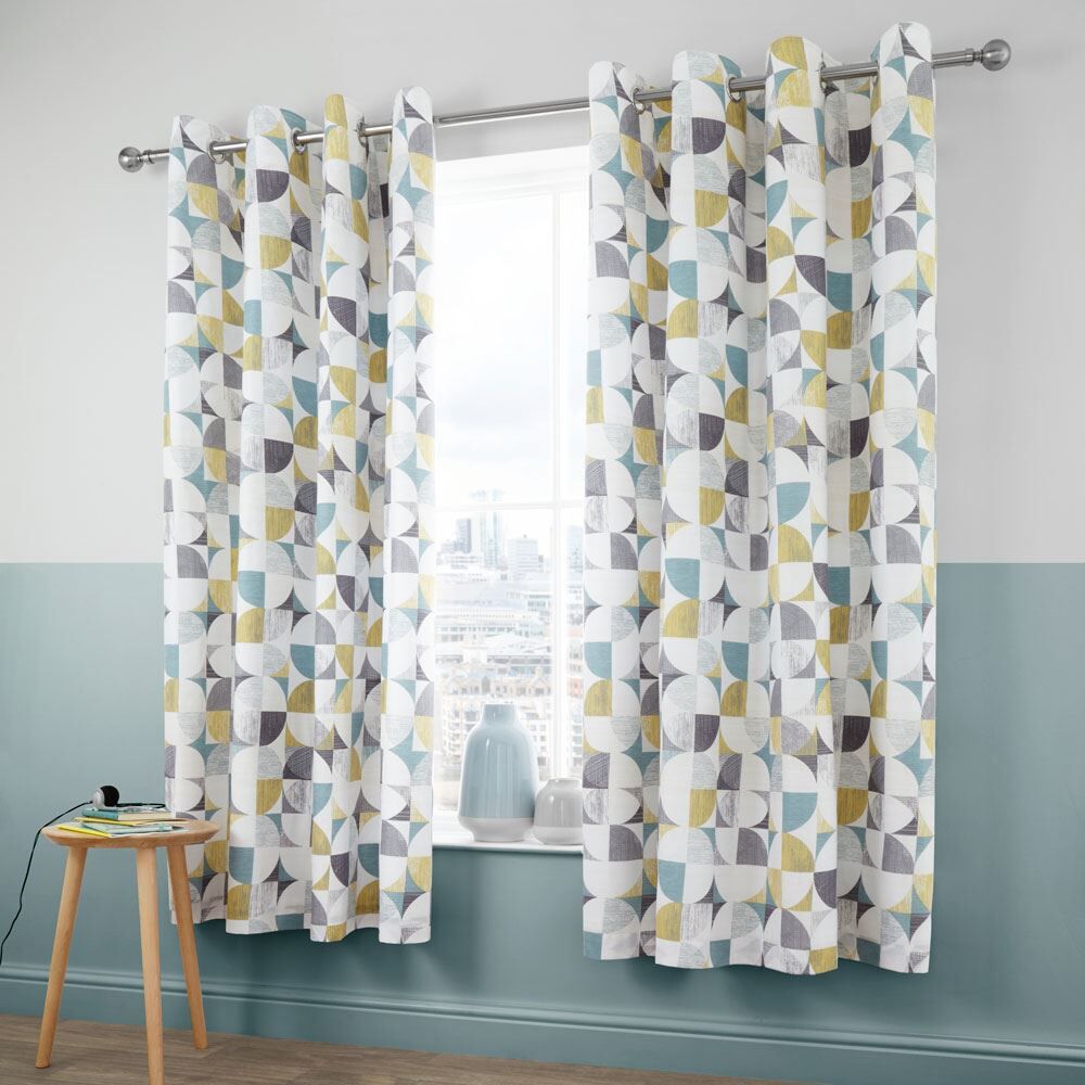 Catherine Lansfield Retro Circles Eyelet Lined Curtains, Multi, 66 x 72 Inch