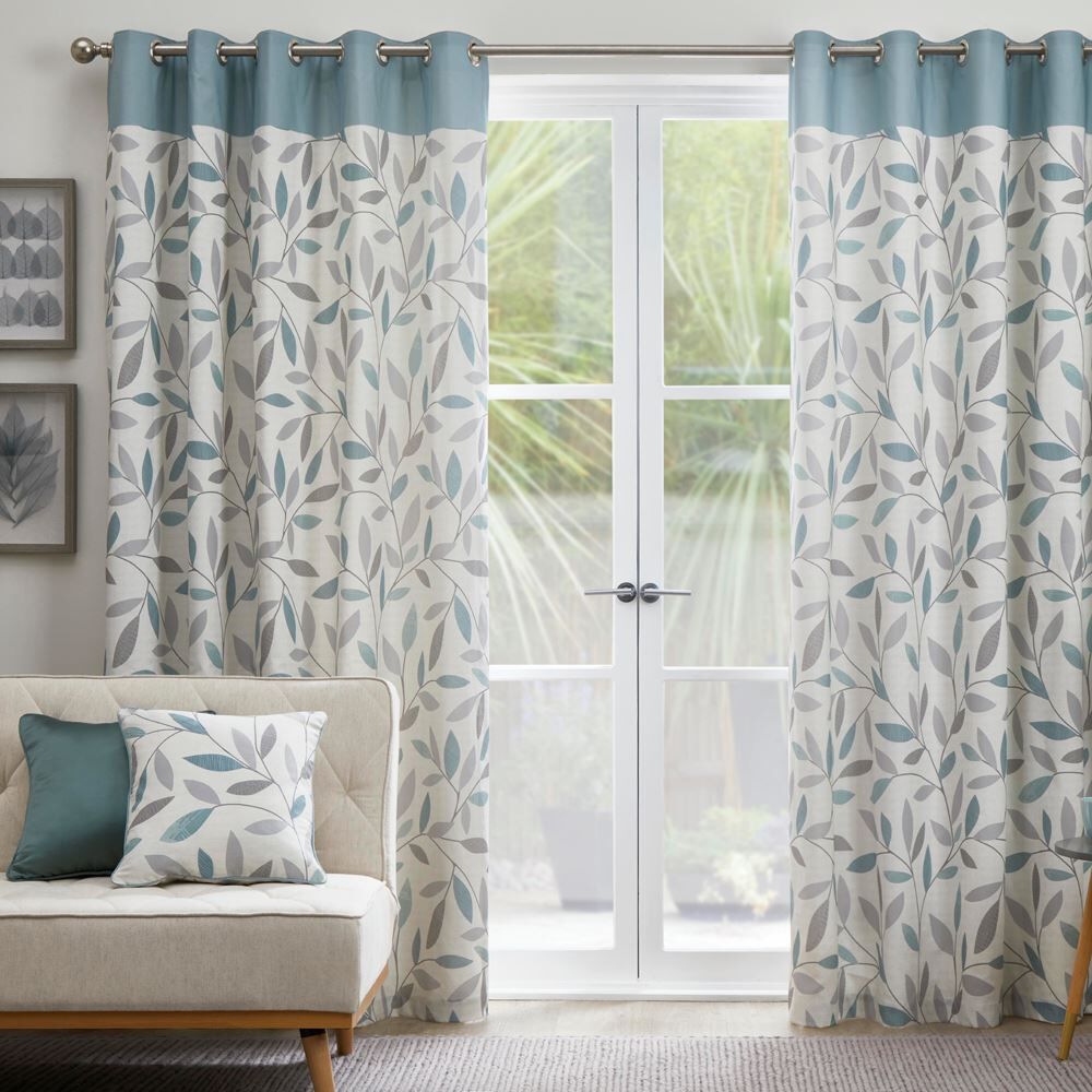 Fusion Beechwood Leaf Trail 100% Cotton Eyelet Lined Curtains