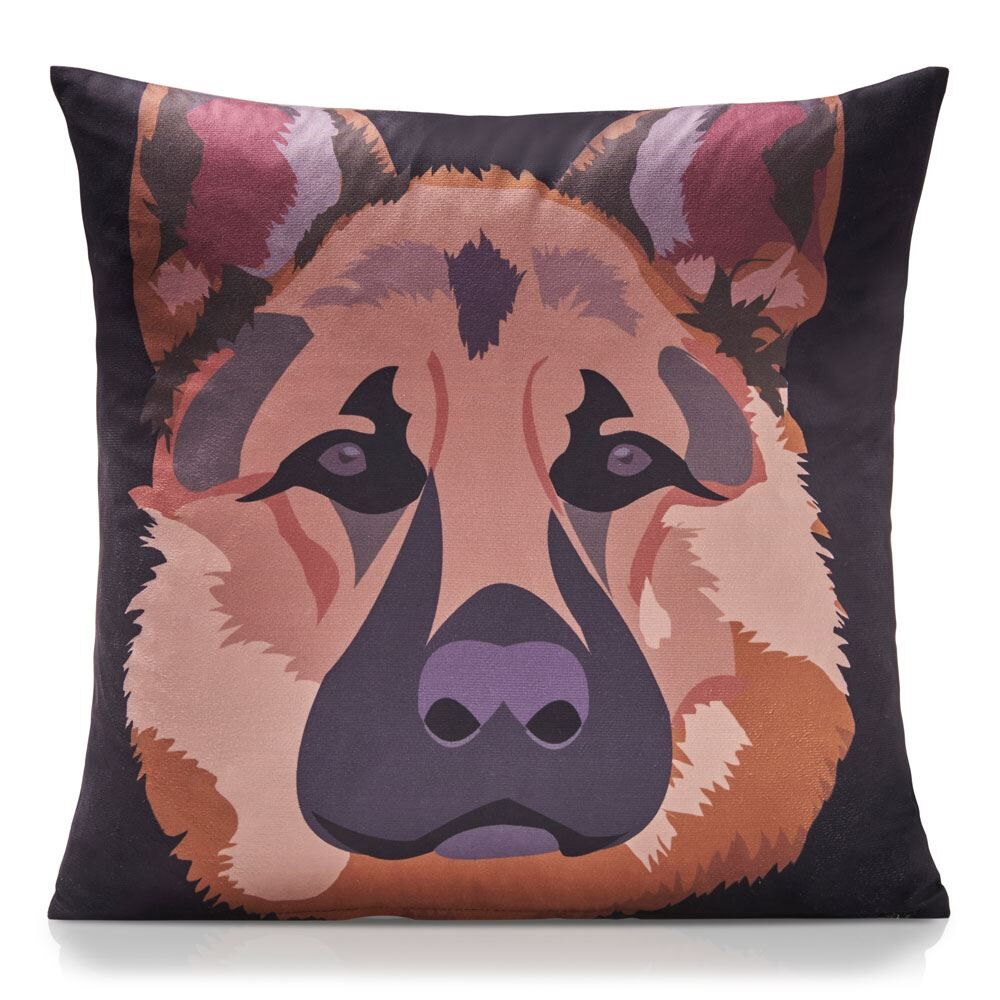 Alan Symonds Pets German Shepherd Print Velvet Cushion Cover, Multi, 45 x 45 Cm