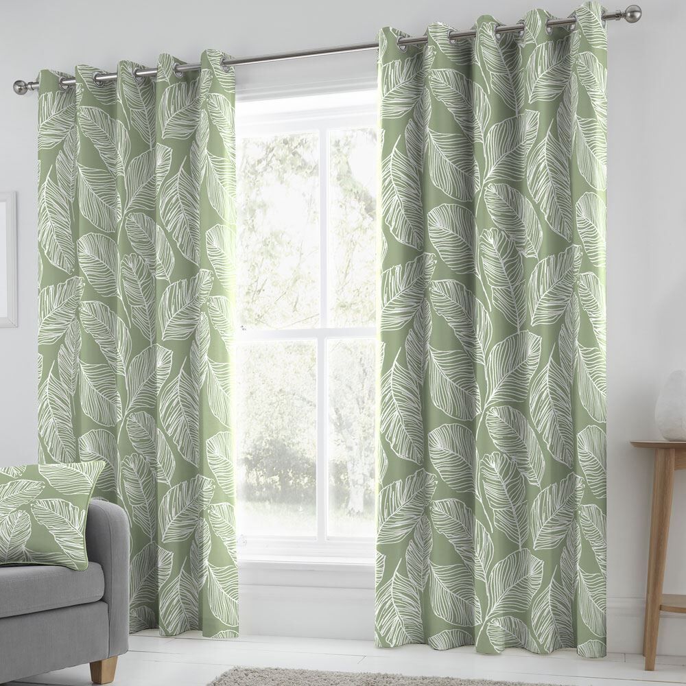 Fusion Matteo Botanical Palm Leaf Print 100% Cotton Eyelet Lined Curtains