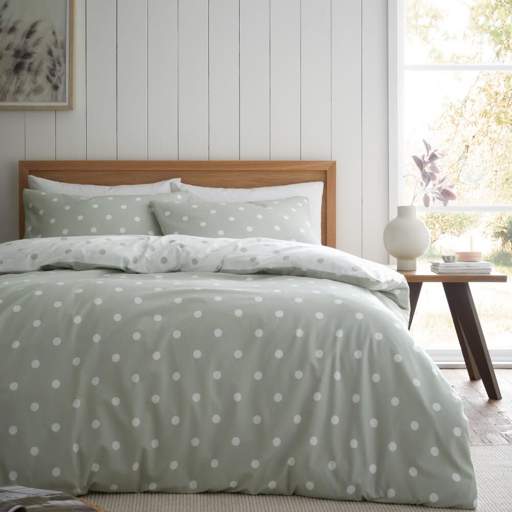 Catherine Lansfield Polka Dot 100% Brushed Cotton Reversible Duvet Cover Set