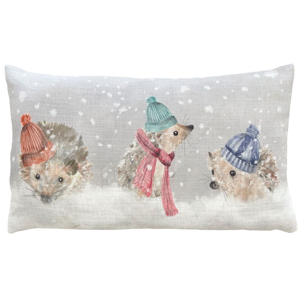 Evans Lichfield Snowy Hedgys Watercolour Cushion Cover, Multi, 30 x 50 Cm
