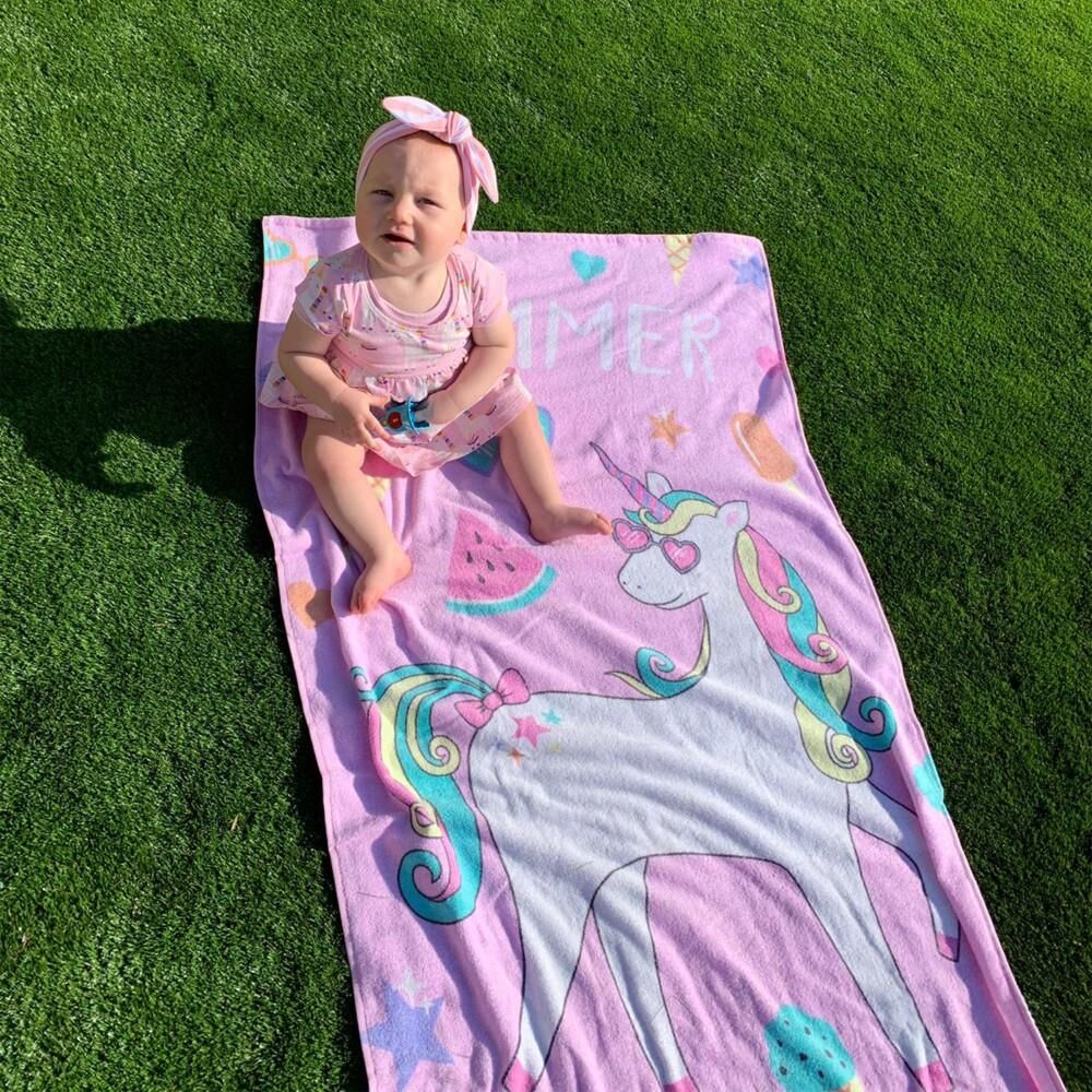 Catherine Lansfield Summer Unicorn 100% Cotton Beach Towel, Pink