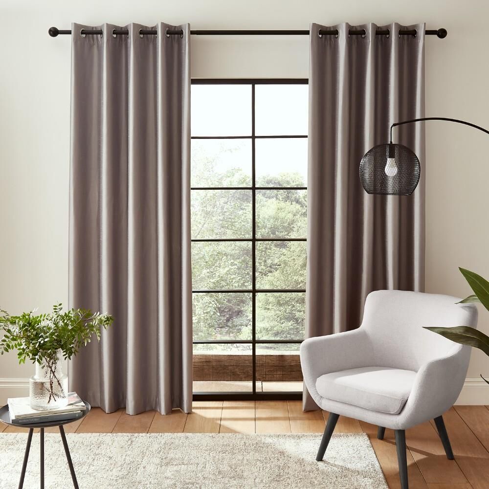 Catherine Lansfield Faux Silk Plain Thermal Blackout Eyelet Lined Curtains