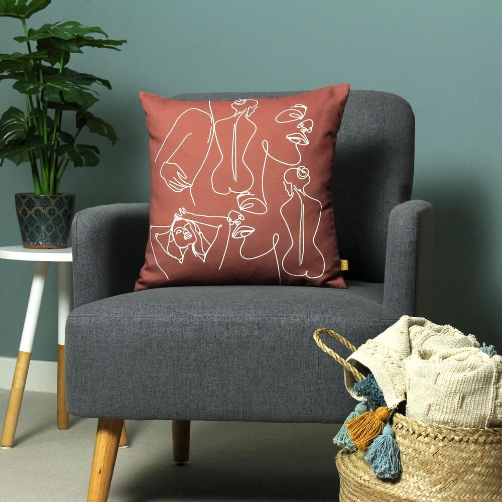 Furn Bodyart Abstract Print Recycled Polyester Cushion Cover, Clay Red, 43 x 43 Cm