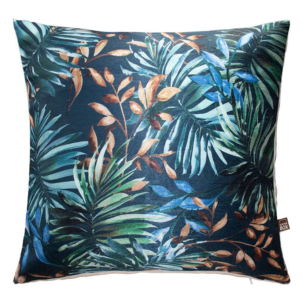 Scatter Box Maldives Jungle Print Feather Filled Cushion, Navy, 50 x 50 Cm