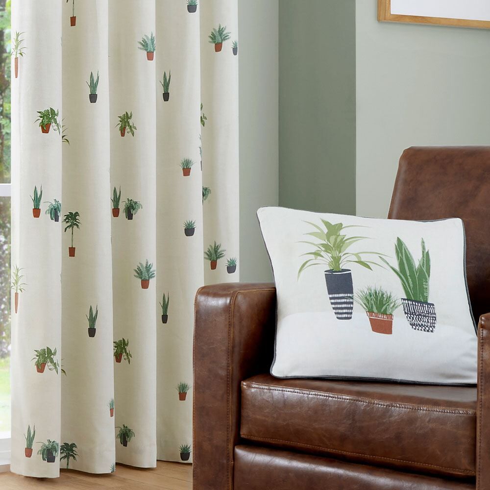 Fusion Cactus Print 100% Cotton Piped Edge Filled Cushion, Multi, 43 x 43 Cm
