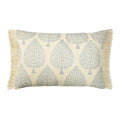 Paoletti Tulsa Printed Cotton Rich Fringed Cushion Cover, Silver/Natural, 40 x 60 Cm