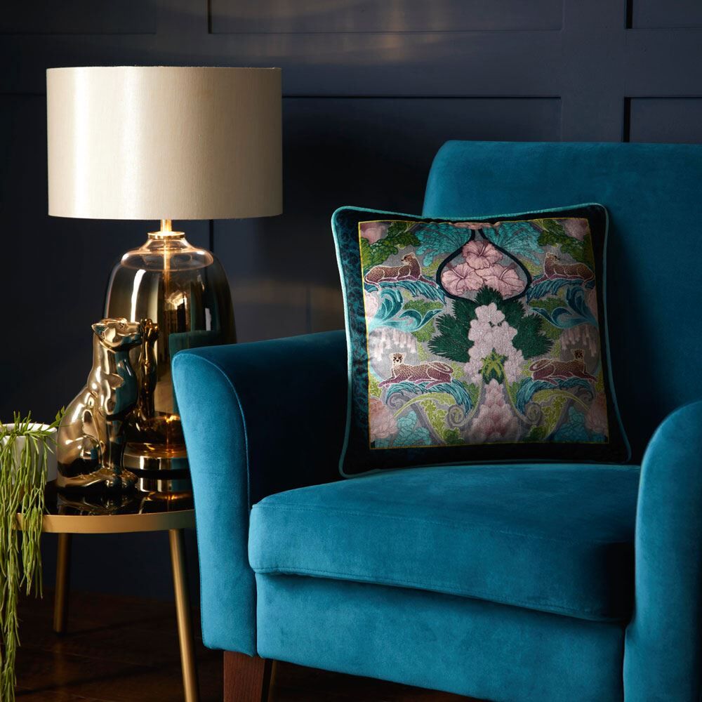 Laurence Llewelyn Bowen Suburban Jungle Velvet Piped Edge Cushion Cover, Teal, 43 x 43 Cm