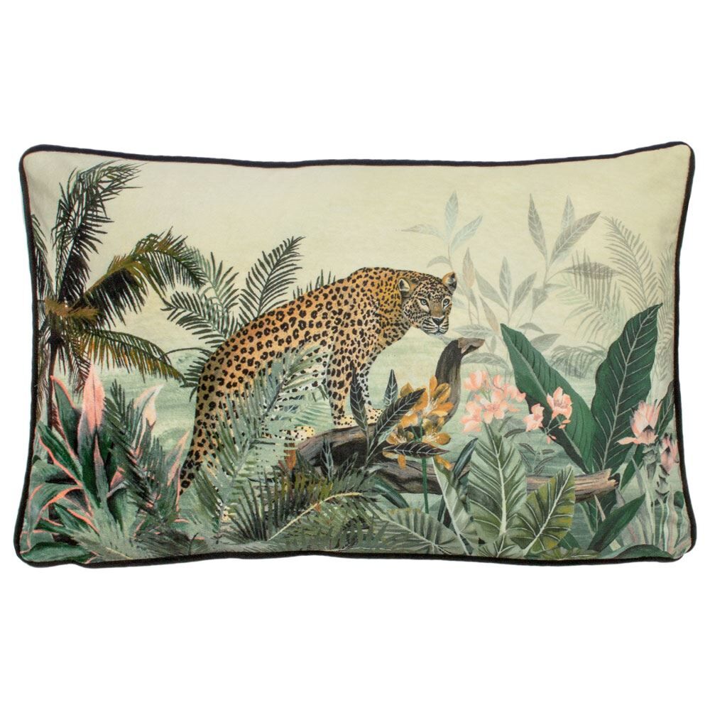 Evans Lichfield Manyara Leopard Faux Velvet Piped Edge Cushion Cover, Multi, 30 x 50 Cm