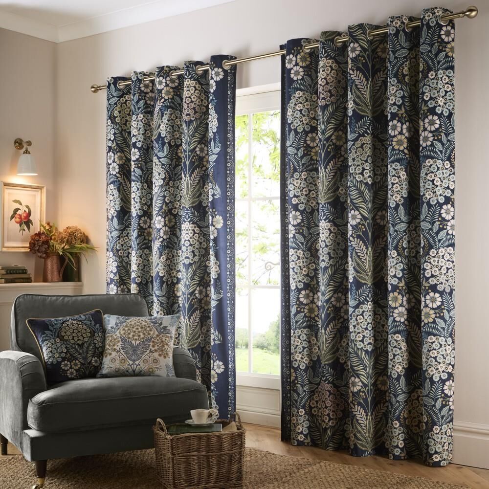 Appletree Heritage Evelina Vintage Botanical Print Eyelet Lined Curtains