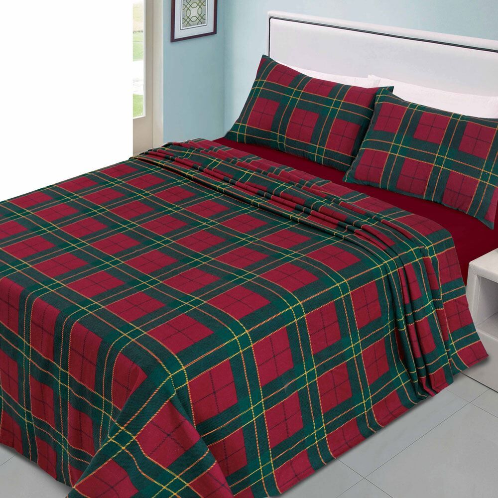 Night Zone Tartan Check Thermal 100% Brushed Cotton Flannelette Sheet Set