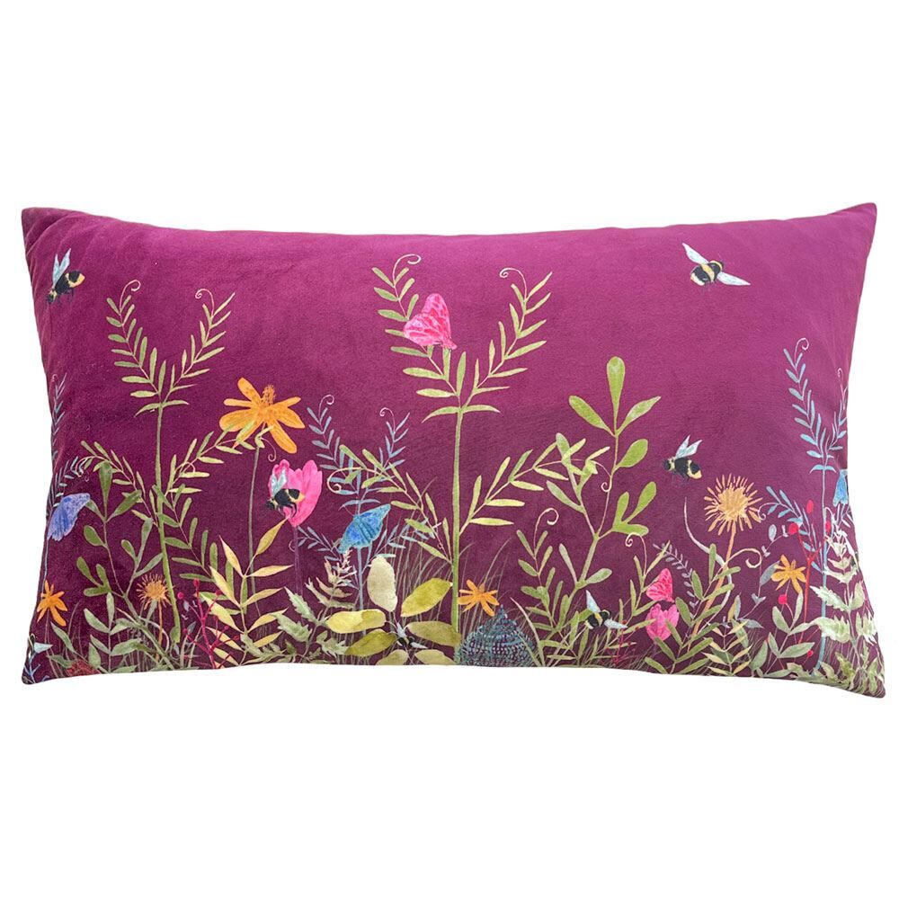 Wylder Nature Willow Wildflower Meadow Print Velvet Cushion Cover, Multi, 30 x 50 Cm