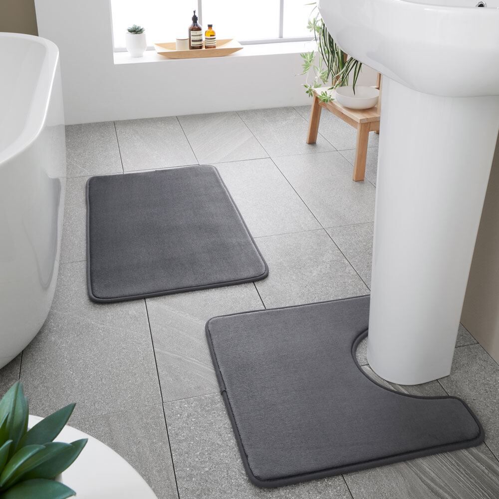 Catherine Lansfield Anti-Bacterial Memory Foam Bath Mat & Pedestal Mat Set