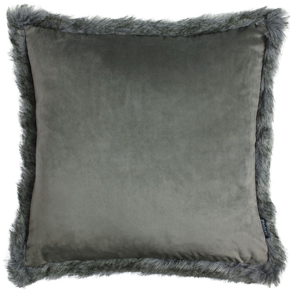 Paoletti Aspen Velvet Faux Fur Fringe Cushion Cover, Grey, 45 x 45 Cm