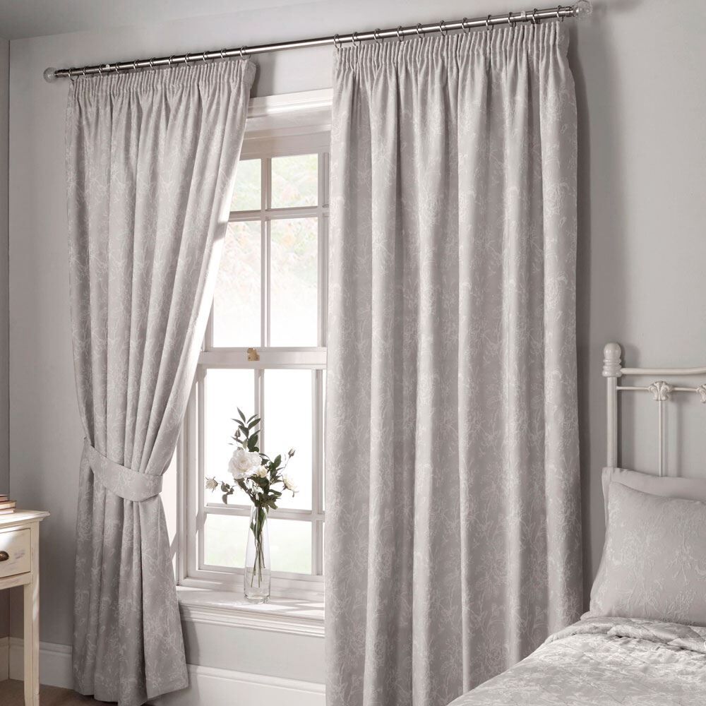 Dreams & Drapes Jasmine Floral Woven Jacquard Pencil Pleat Lined Curtains