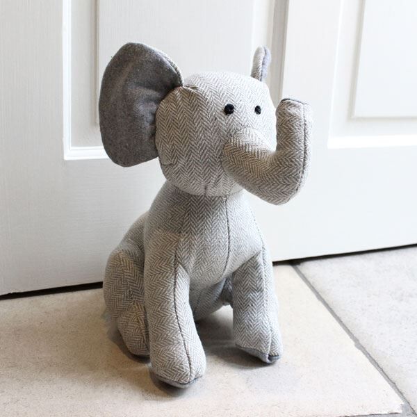 Paoletti Elephant Herringbone Heavy Weight Door Stop, Grey