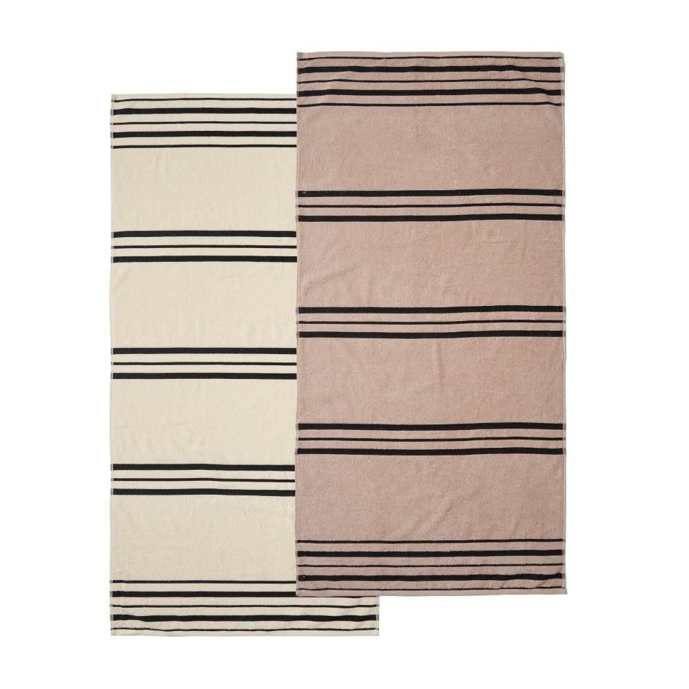 Catherine Lansfield Banded Stripe 100% Cotton Beach Towel, Cream/Natural, 2 Pack