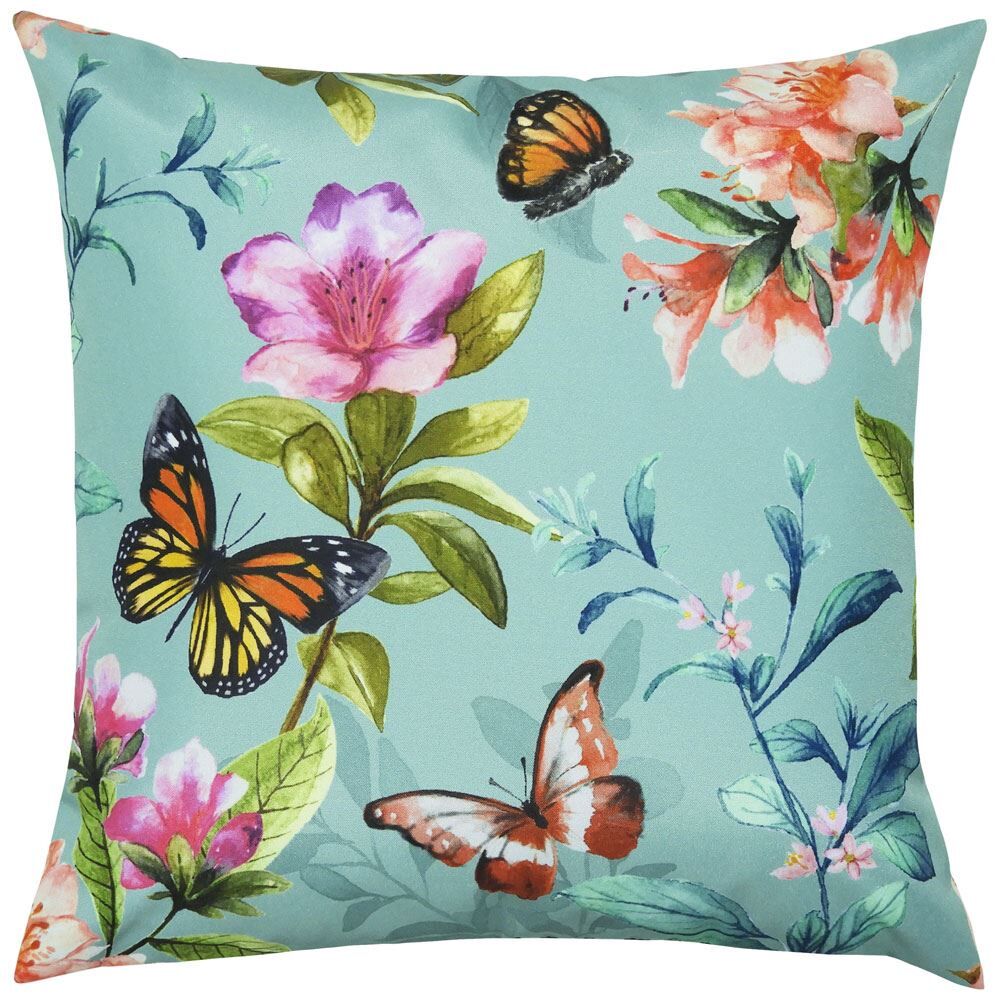 Evans Lichfield Butterflies Botanical Outdoor Cushion Cover, Duck Egg, 43 x 43 Cm