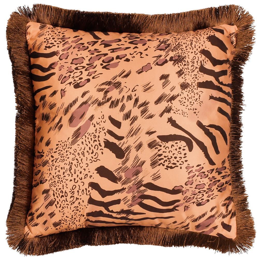 Paoletti Farrah Abstract Animal Print Fringed Cushion Cover, Sand, 45 x 45 Cm