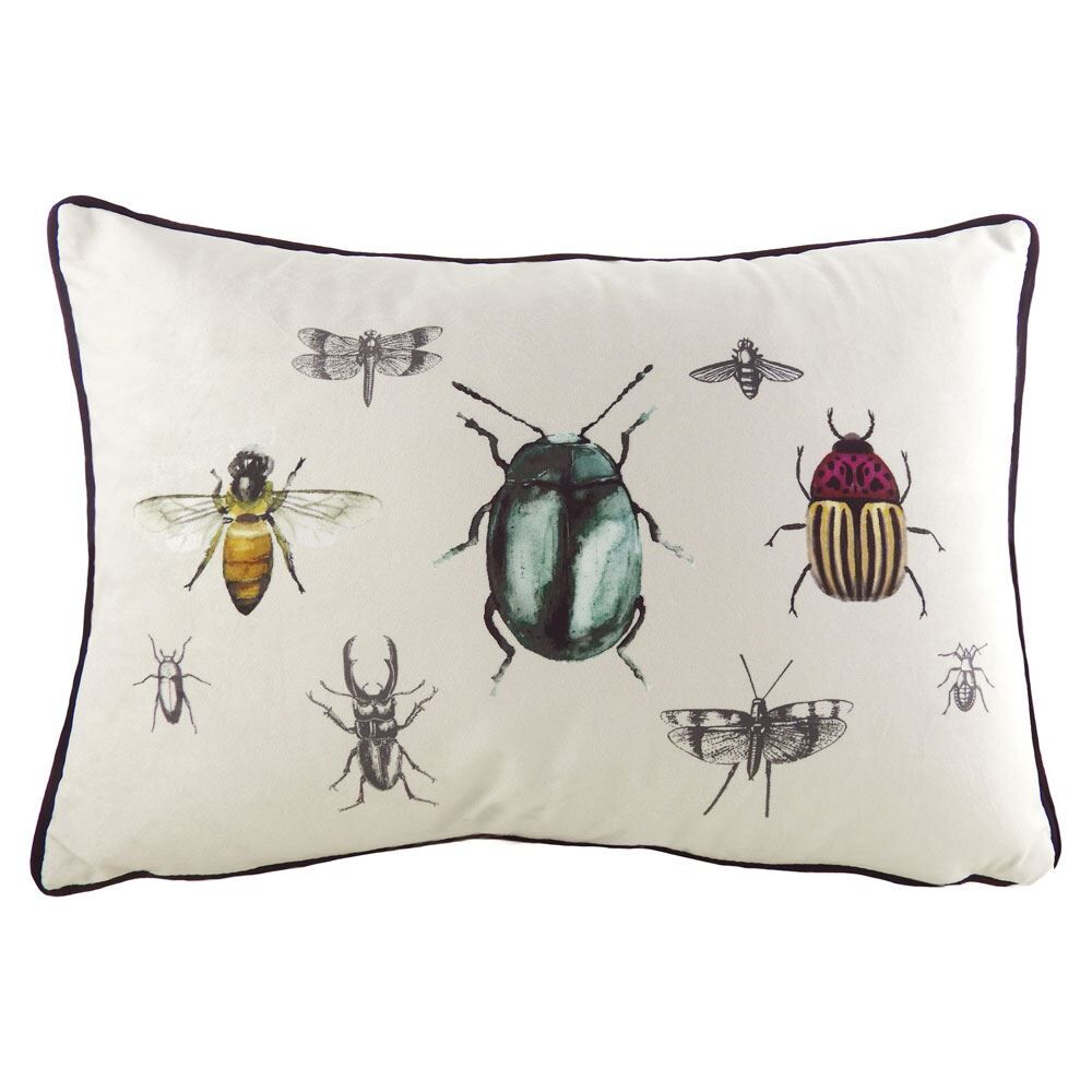 Evans Lichfield Eden Insects Print Faux Velvet Piped Edge Cushion Cover, Multi, 35 x 50 Cm