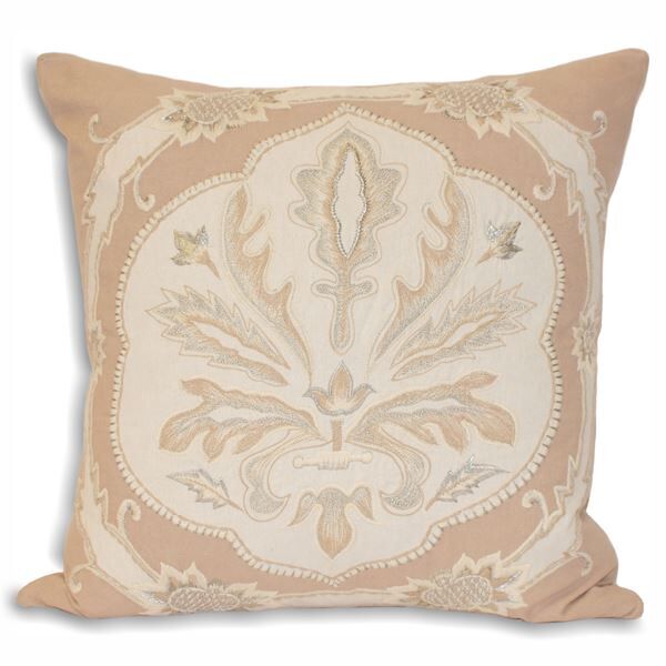 Paoletti Margaux Paris Vintage 100% Cotton Embellished Cushion Cover, Taupe, 43 x 43 Cm