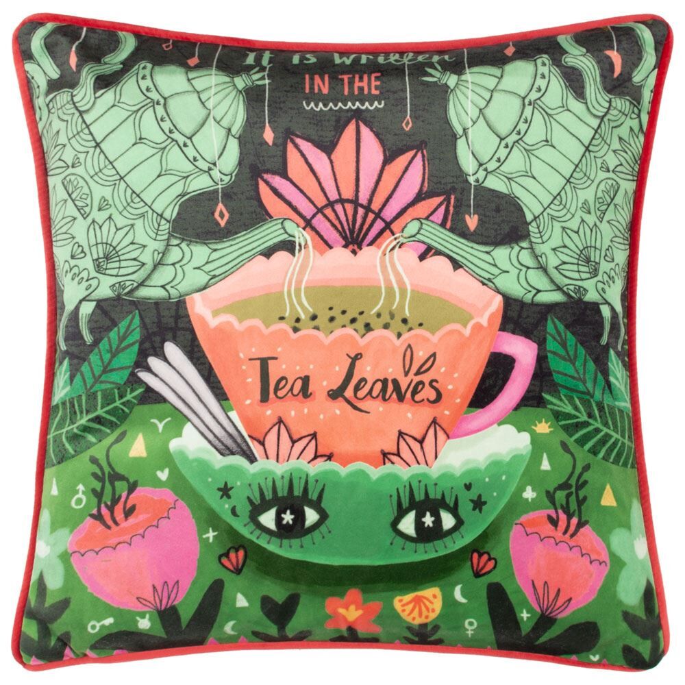 Kate Merritt Tea Leaves Print Piped Edge Cushion Cover, Multi, 43 x 43 Cm