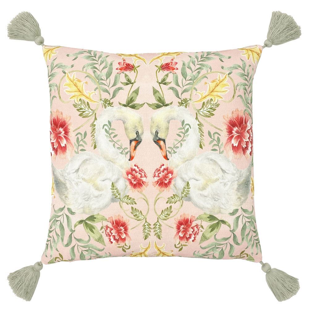Evans Lichfield Heritage Swans Tasselled Cushion Cover, Multi, 43 x 43 Cm