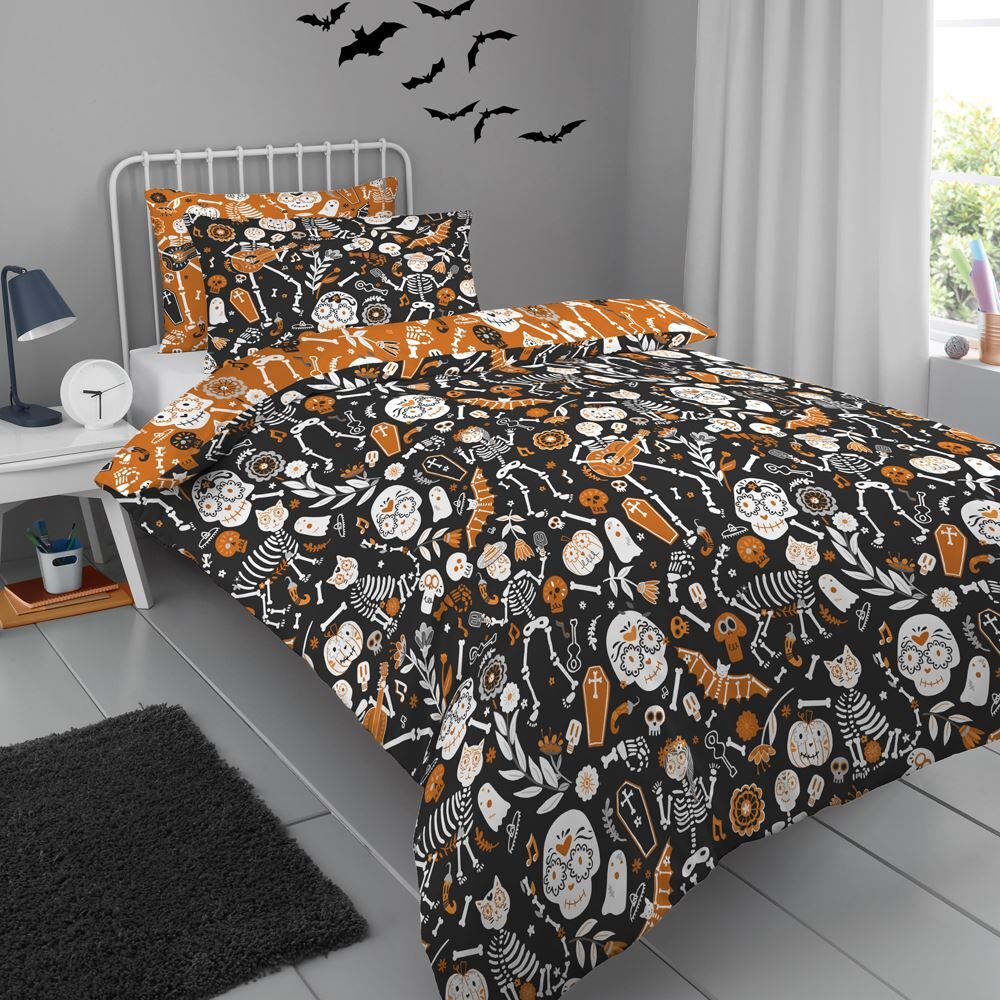 Bedlam Halloween Day of the Dead Glow In The Dark Duvet Cover Set