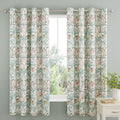 Catherine Lansfield Clarence Floral Print Easy Care Lined Eyelet Curtains, Natural/Green, 66 x 72 Inch