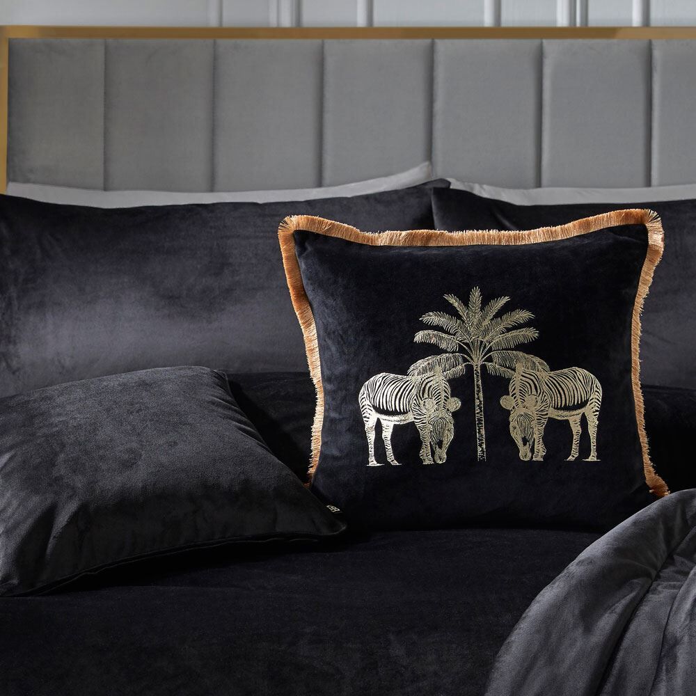 Laurence Llewelyn Bowen Zebras Crossing Foil Print Velvet Fringed Filled Cushion