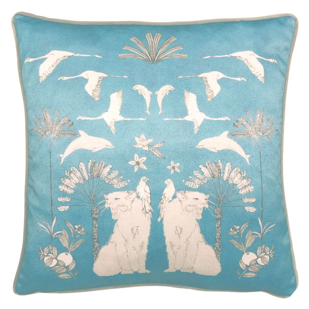 Furn Colony Palm Wildlife Piped Edge Cushion Cover, Blue, 43 x 43 Cm