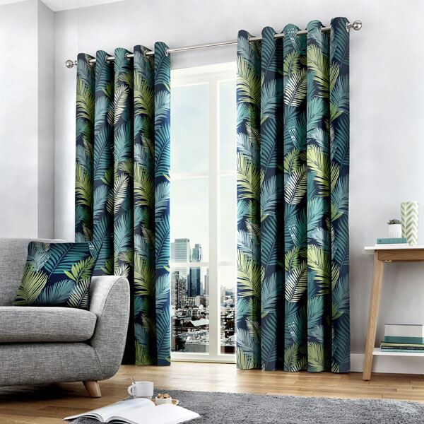 Fusion Tropical Print 100% Cotton Eyelet Lined Curtains, Multi