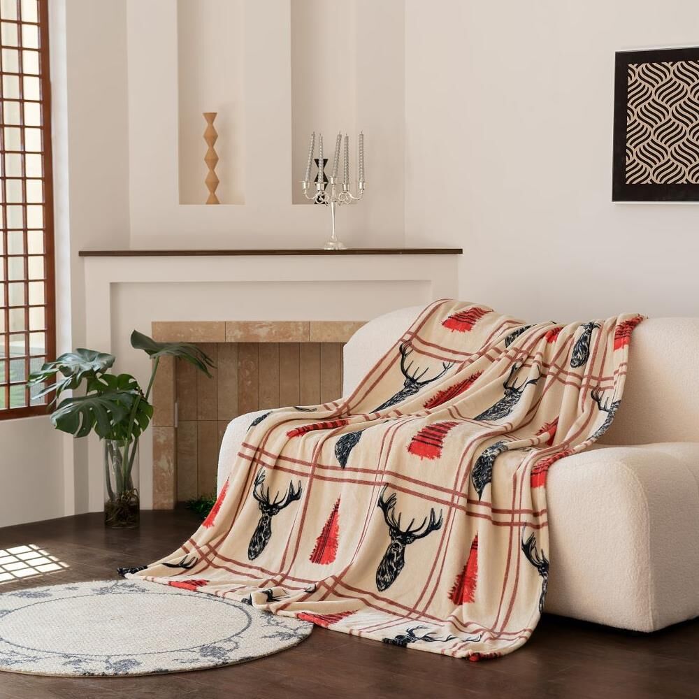 Night Zone Stag Super Soft Teddy Fleece Warm & Cosy Throw, Multi, 150 x 200 Cm