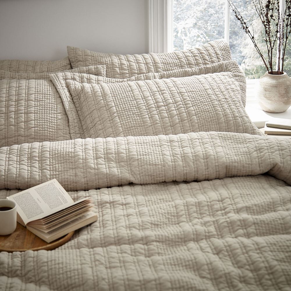 Pineapple Elephant Tamba Jersey Stripe Linear Quilted Oxford Pillow Case, Natural, Pair