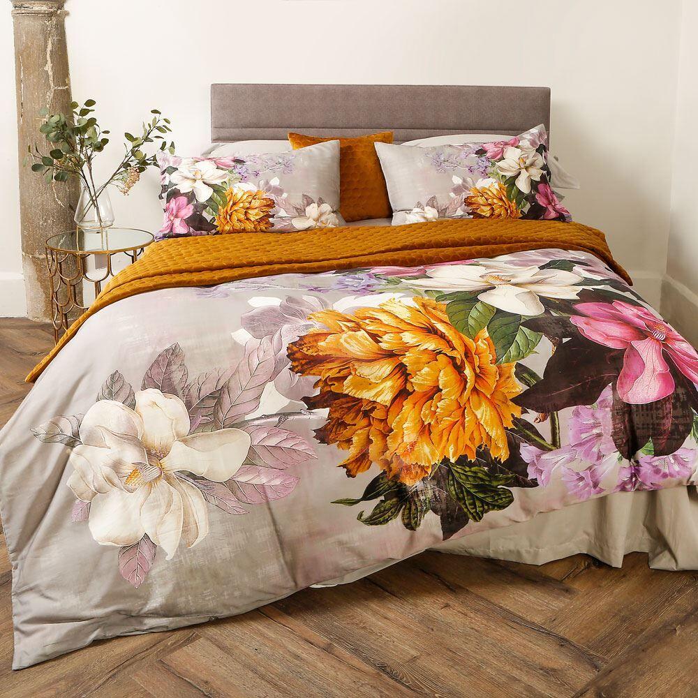 Scatter Box Magnolia Floral 100% Cotton Duvet Cover Set, Grey