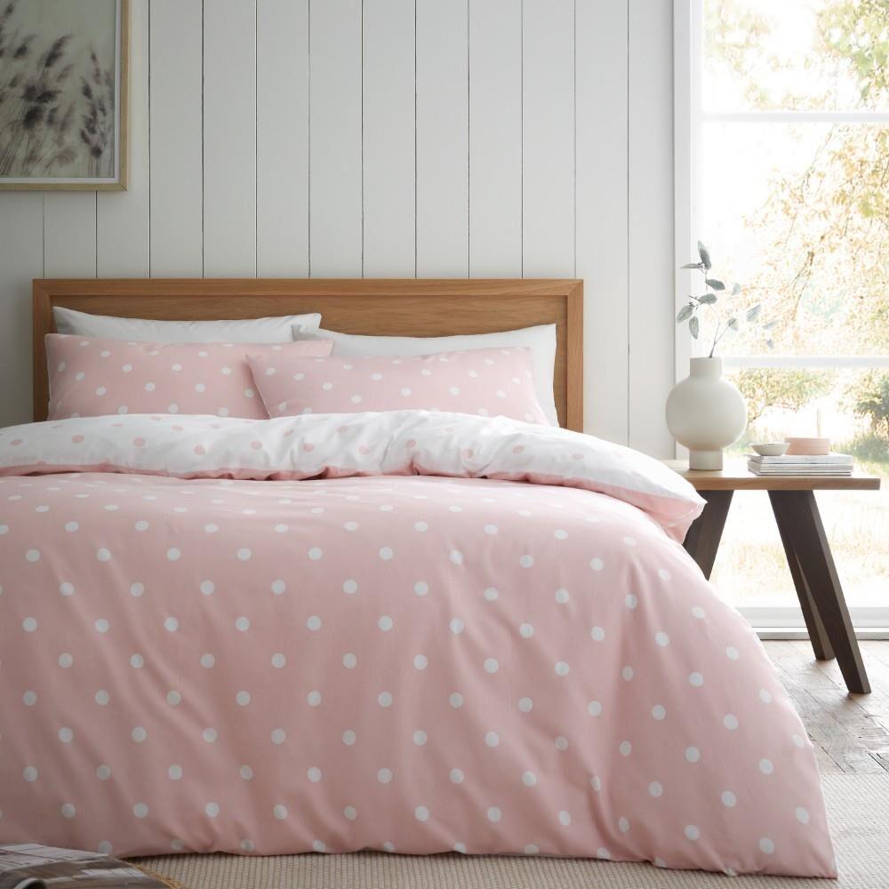 Catherine Lansfield Polka Dot 100% Brushed Cotton Reversible Duvet Cover Set