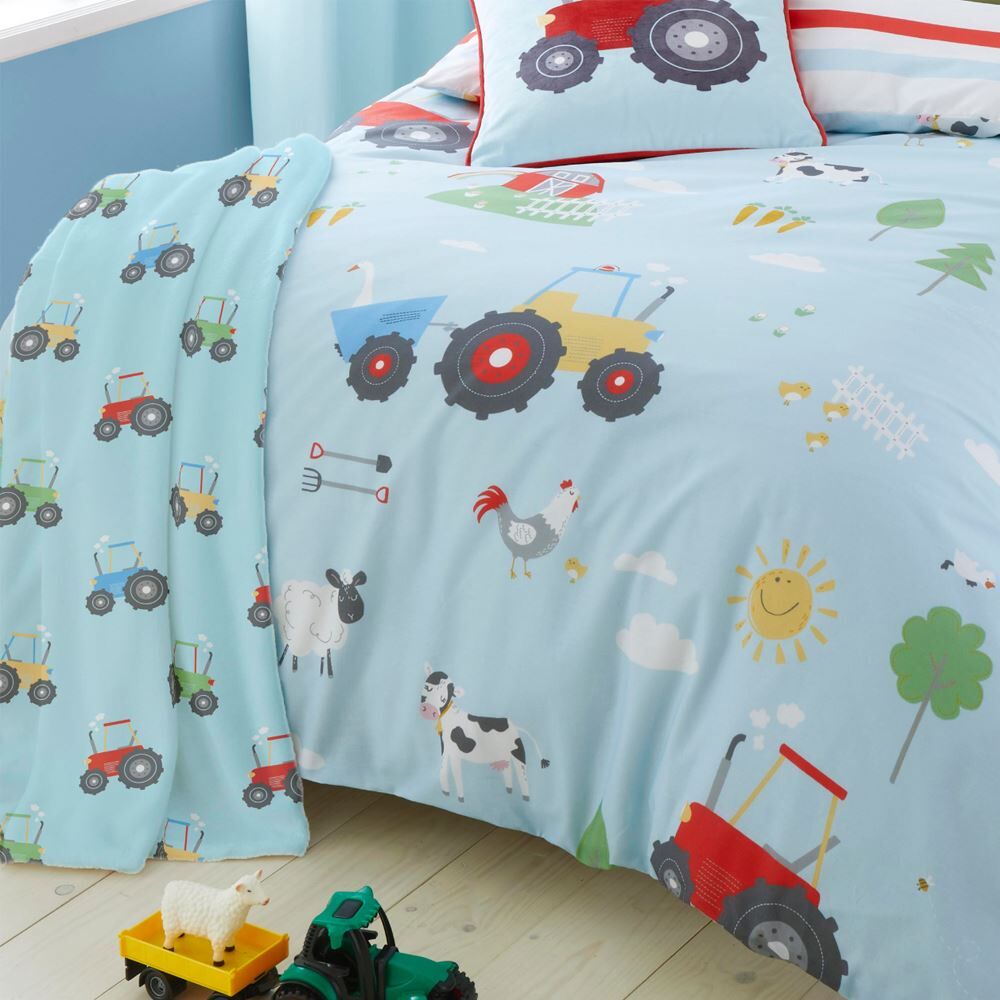 Bedlam Farmyard Friends Print Fleece Throw, Blue, 120 x 150 Cm