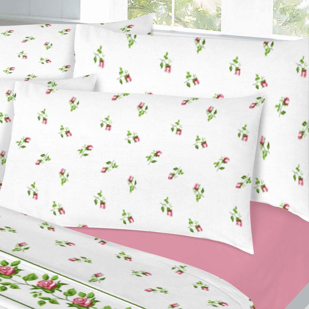Night Zone Rose Bud Floral Luxury Thermal 100% Brushed Cotton Flannelette Sheet Set