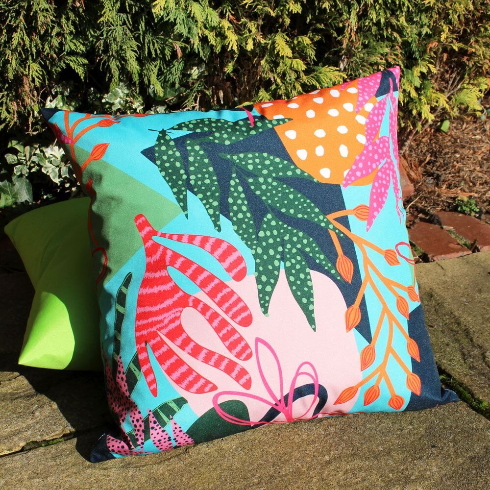 Furn Coralina Tropical Floral 100% UV & Water Resistant Outdoor Cushion Cover, Multi, 43 x 43 Cm