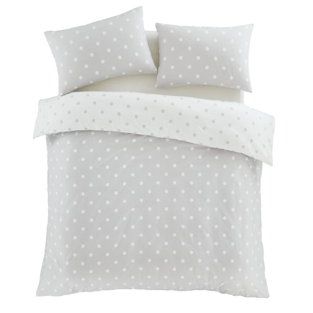 Catherine Lansfield Polka Dot 100% Brushed Cotton Reversible Duvet Cover Set