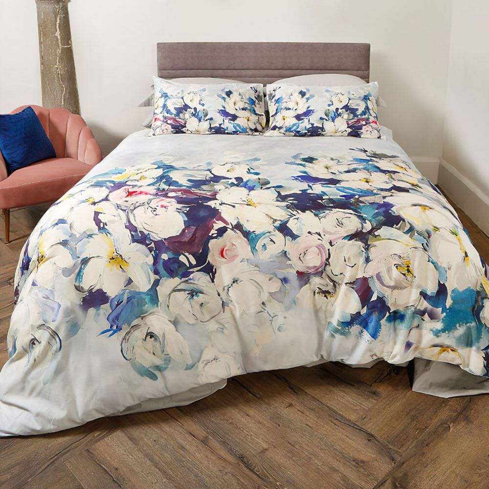 Scatter Box Bliss Floral 100% Cotton Duvet Cover Set, Blue