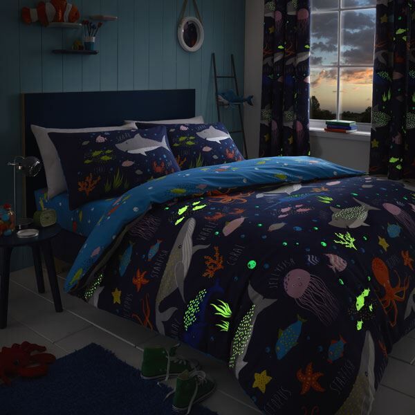 Bedlam Kids Sea Life Glow In The Dark Duvet Cover Set, Multi