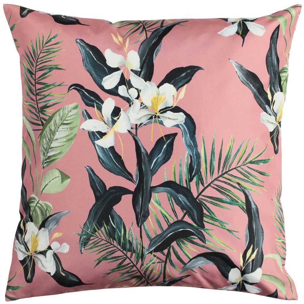 Furn Honolulu Tropical Floral 100% UV & Water Resistant Outdoor Cushion Cover, Pink, 43 x 43 Cm