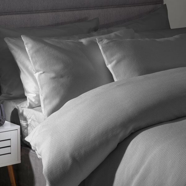 Belledorm Waffle Weave 100% Cotton Duvet Cover Set, Slate, Double
